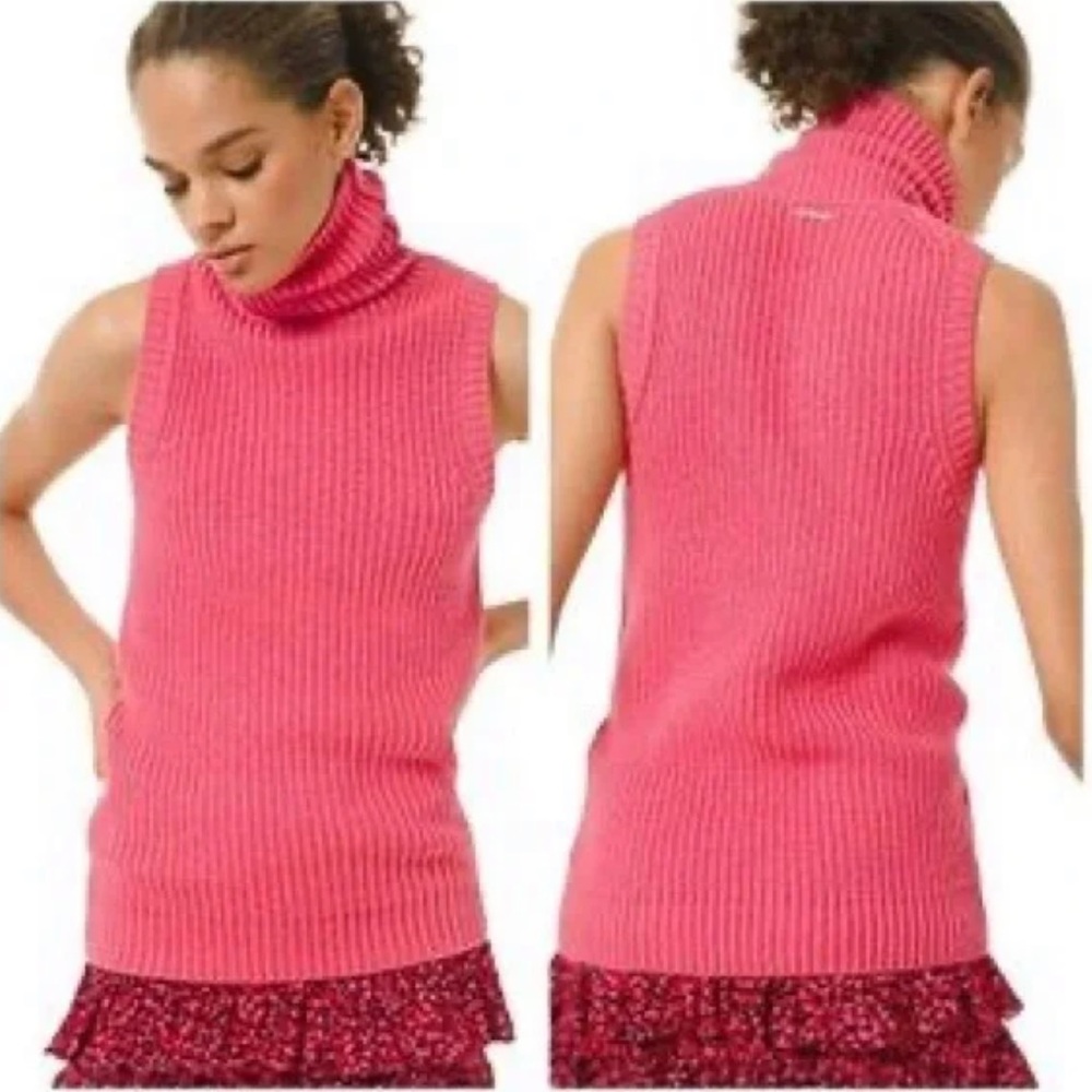 Michael Kors Pink Knit Turtleneck Vest